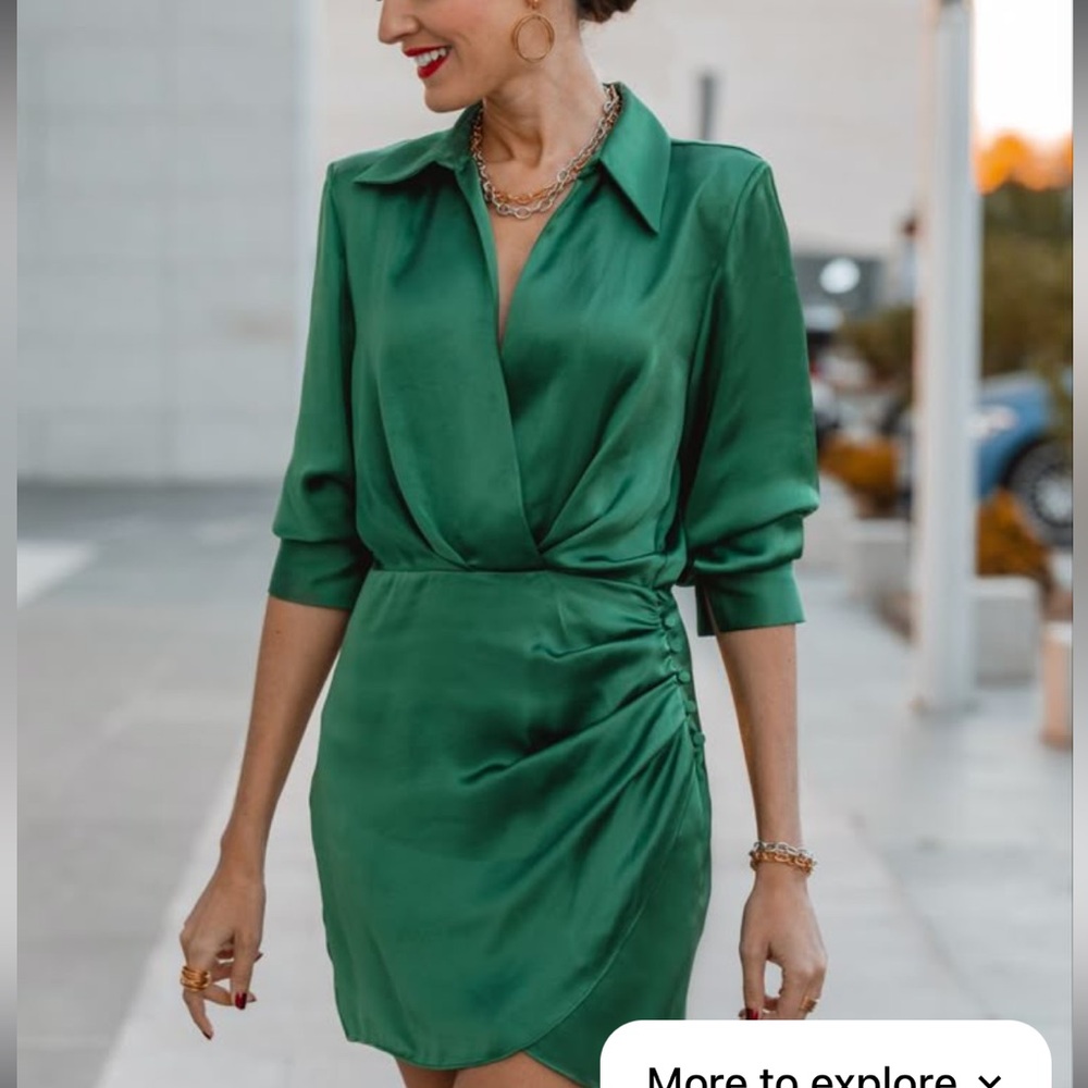 Zara Emerald Green Long Sleeve Wrap-Style Dress